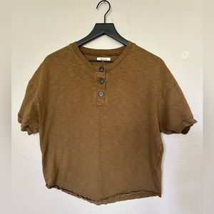 Dark Green Boxy Madewell Short Sleeve Henley Shirt Size Small